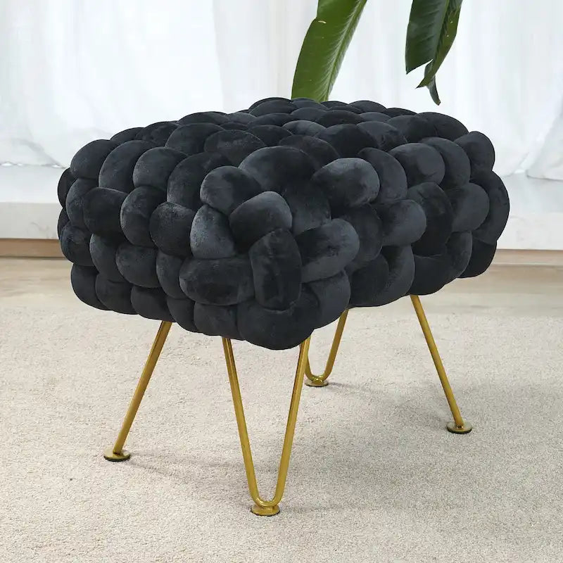 Pouf ottomano a panca in velluto rivestito in morbida pelliccia sintetica, 27x20x20 pollici