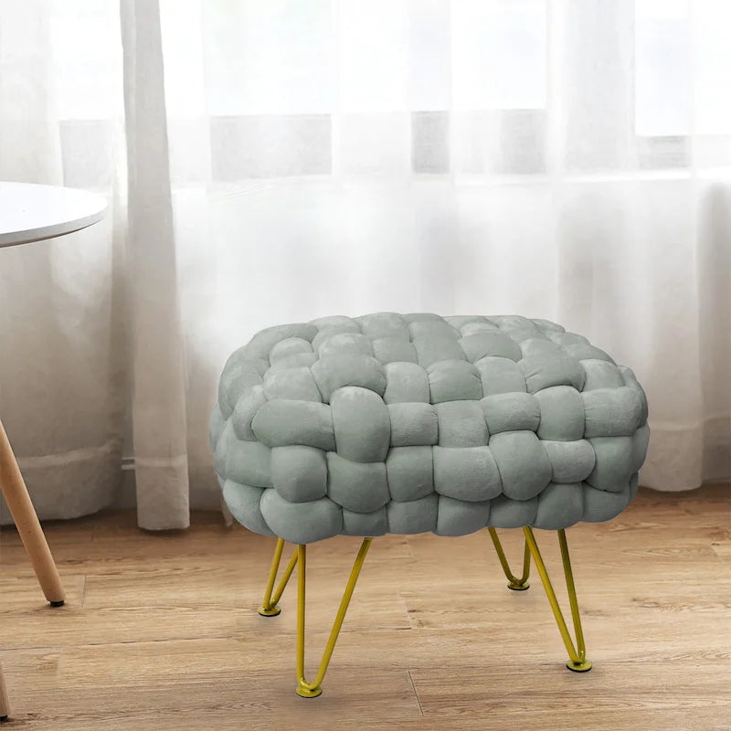 Pouf ottomano a panca in velluto rivestito in morbida pelliccia sintetica, 27x20x20 pollici