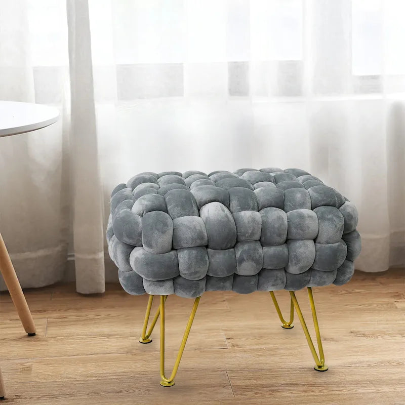 Pouf ottomano a panca in velluto rivestito in morbida pelliccia sintetica, 27x20x20 pollici