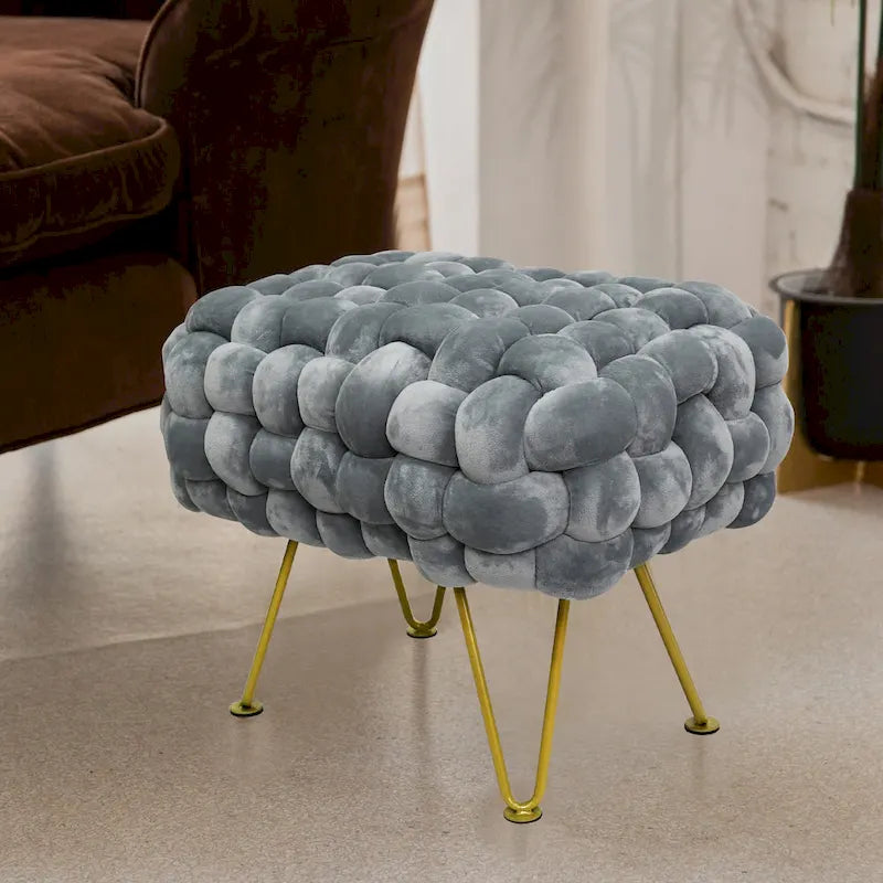 Pouf ottomano a panca in velluto rivestito in morbida pelliccia sintetica, 27x20x20 pollici