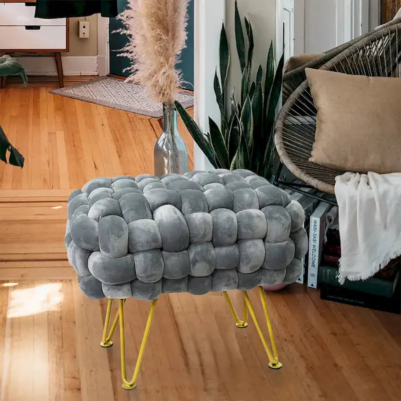 Pouf ottomano a panca in velluto rivestito in morbida pelliccia sintetica, 27x20x20 pollici