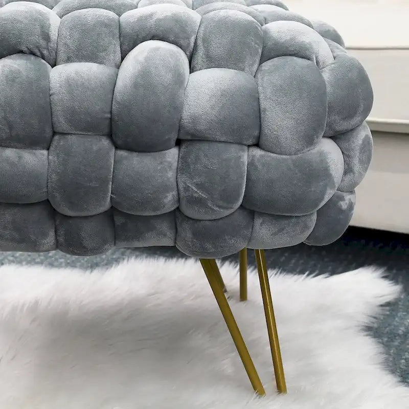 Pouf ottomano a panca in velluto rivestito in morbida pelliccia sintetica, 27x20x20 pollici