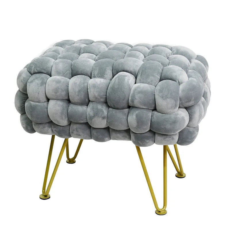 Pouf ottomano a panca in velluto rivestito in morbida pelliccia sintetica, 27x20x20 pollici