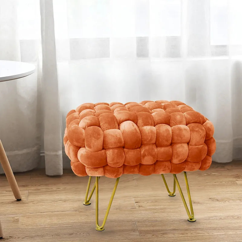 Pouf ottomano a panca in velluto rivestito in morbida pelliccia sintetica, 27x20x20 pollici