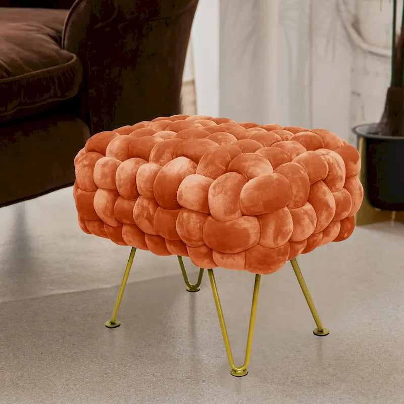 Pouf ottomano a panca in velluto rivestito in morbida pelliccia sintetica, 27x20x20 pollici
