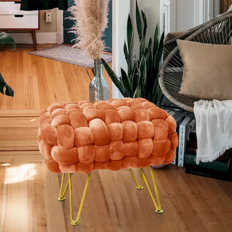 Pouf ottomano a panca in velluto rivestito in morbida pelliccia sintetica, 27x20x20 pollici