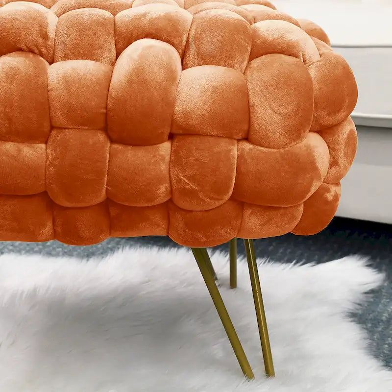 Pouf ottomano a panca in velluto rivestito in morbida pelliccia sintetica, 27x20x20 pollici