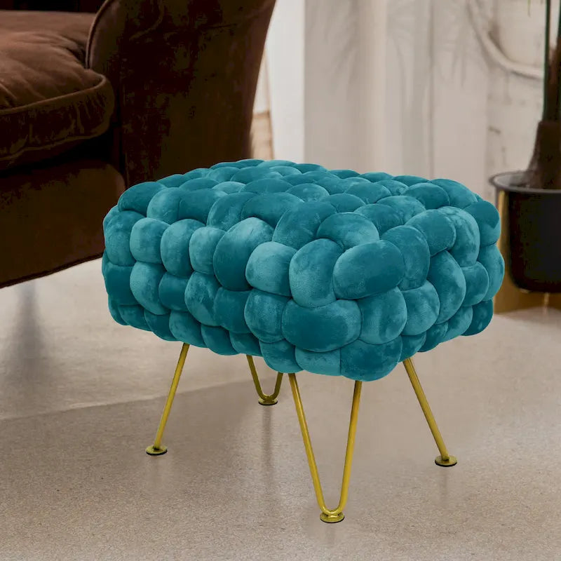 Pouf ottomano a panca in velluto rivestito in morbida pelliccia sintetica, 27x20x20 pollici