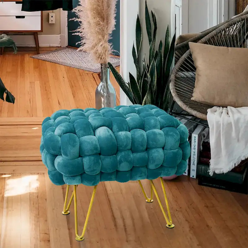 Pouf ottomano a panca in velluto rivestito in morbida pelliccia sintetica, 27x20x20 pollici