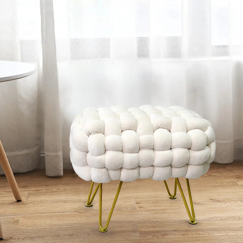 Pouf ottomano a panca in velluto rivestito in morbida pelliccia sintetica, 27x20x20 pollici
