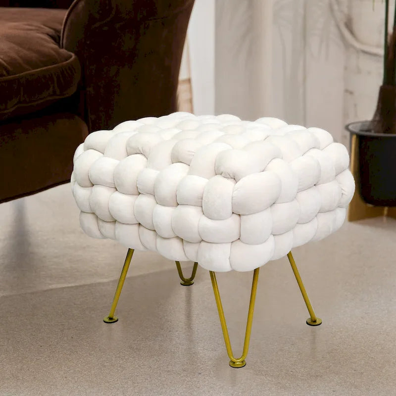 Pouf ottomano a panca in velluto rivestito in morbida pelliccia sintetica, 27x20x20 pollici