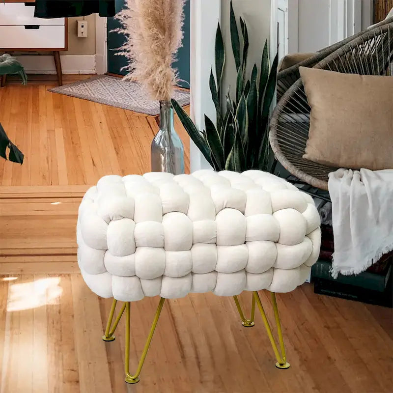 Pouf ottomano a panca in velluto rivestito in morbida pelliccia sintetica, 27x20x20 pollici