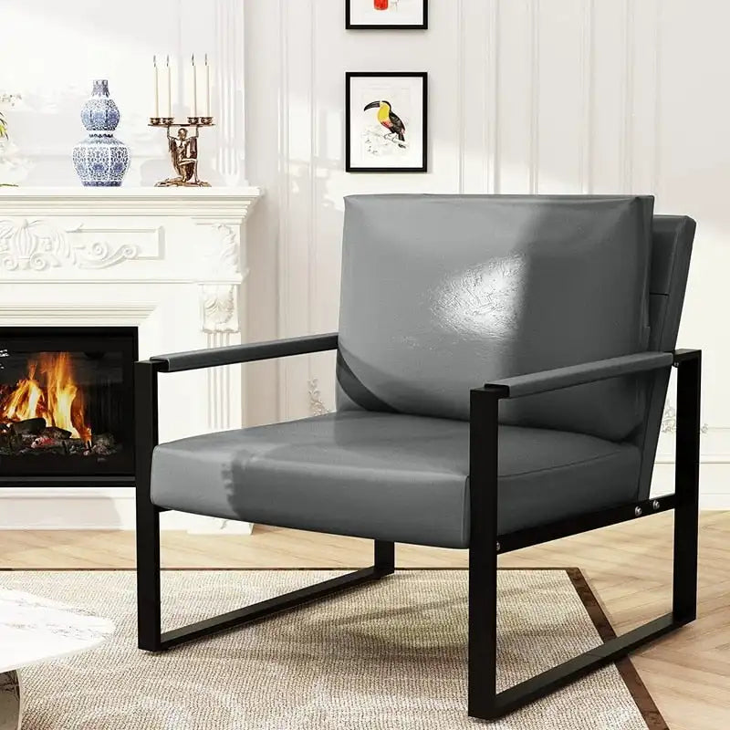 Poltrona moderna vintage in pelle PU, stile metà secolo, con struttura in acciaio