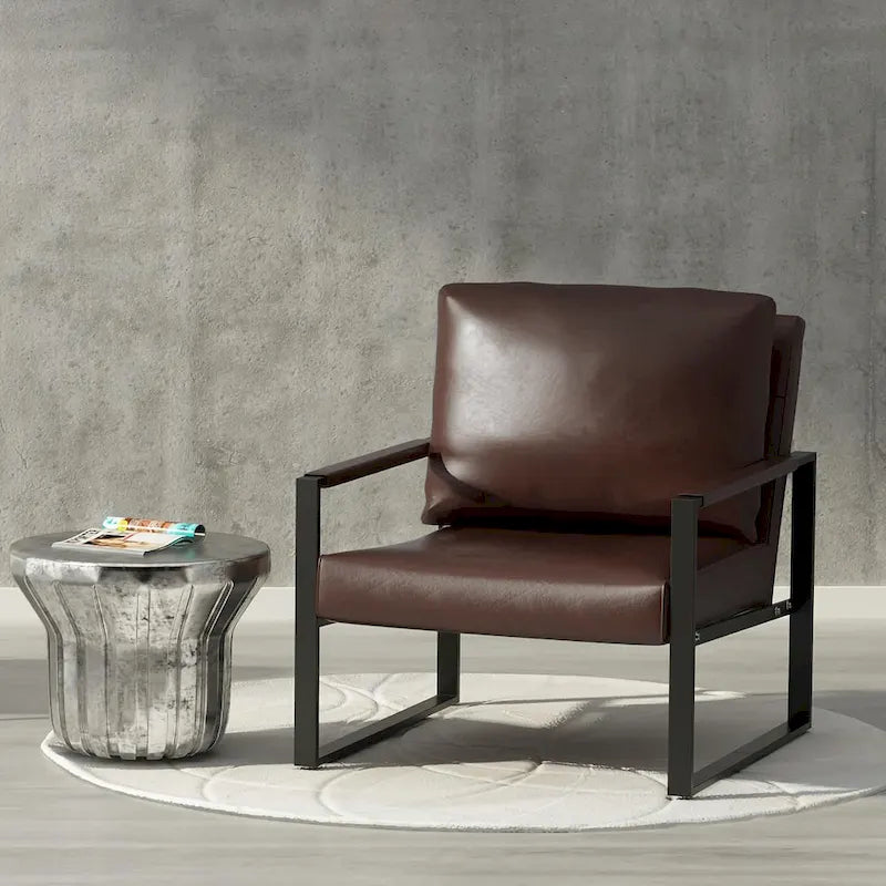 Poltrona moderna vintage in pelle PU, stile metà secolo, con struttura in acciaio