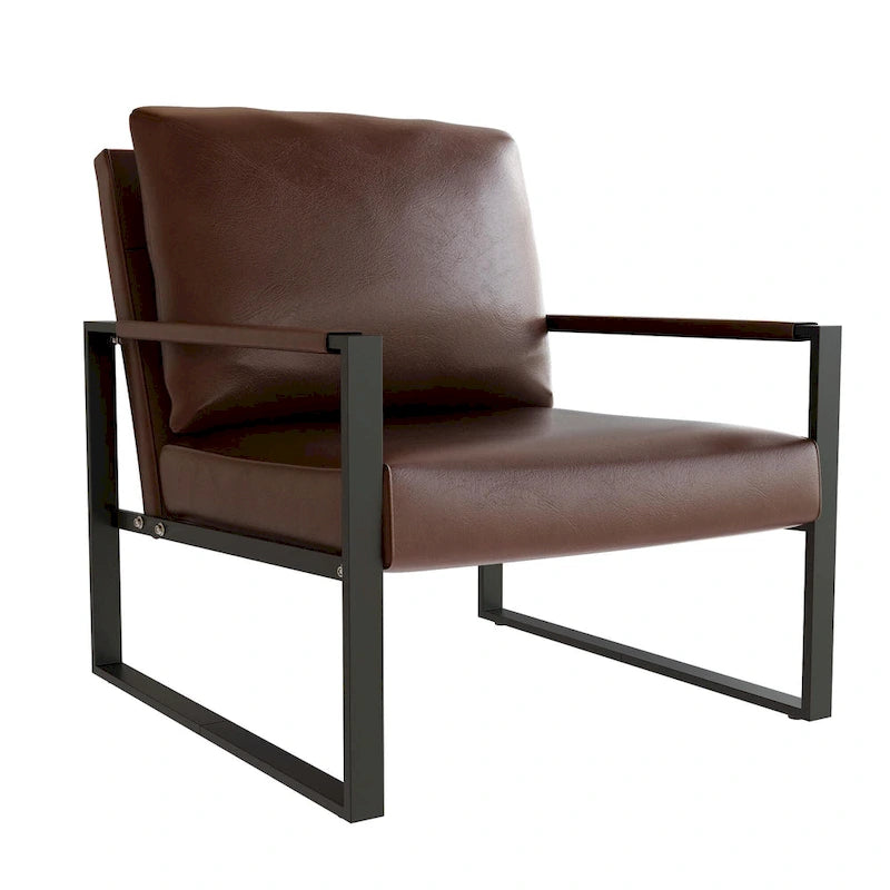 Poltrona moderna vintage in pelle PU, stile metà secolo, con struttura in acciaio