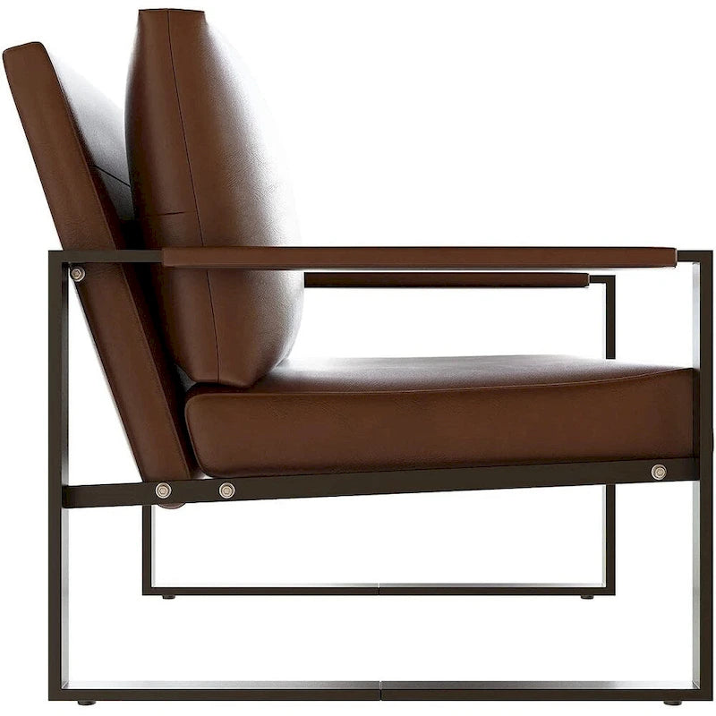Poltrona moderna vintage in pelle PU, stile metà secolo, con struttura in acciaio