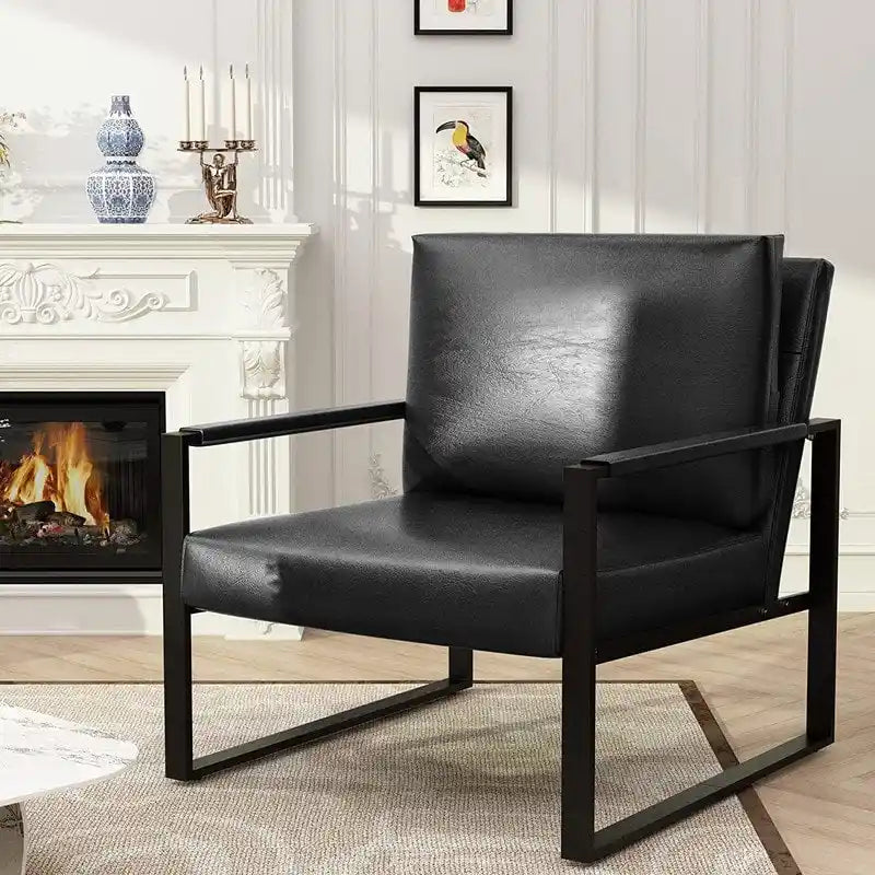 Poltrona moderna vintage in pelle PU, stile metà secolo, con struttura in acciaio