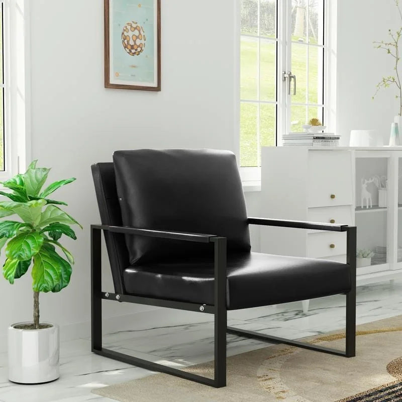 Poltrona moderna vintage in pelle PU, stile metà secolo, con struttura in acciaio