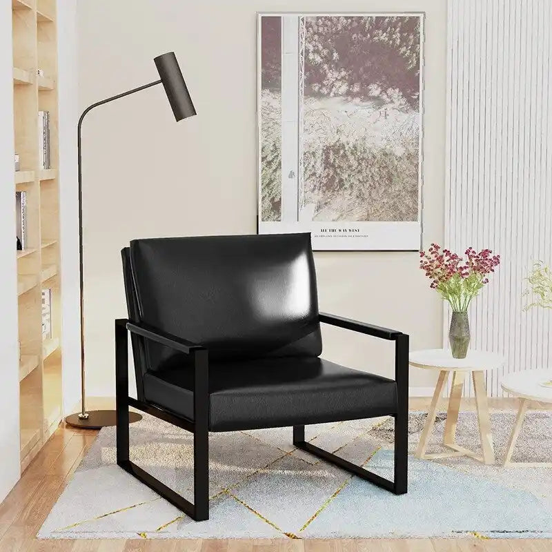Poltrona moderna vintage in pelle PU, stile metà secolo, con struttura in acciaio