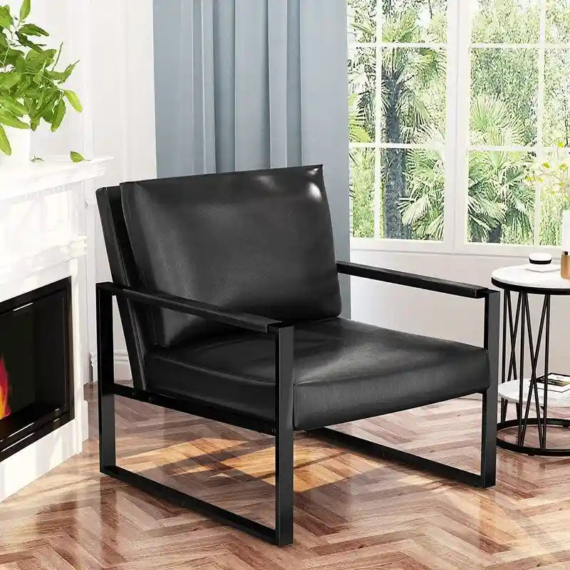 Poltrona moderna vintage in pelle PU, stile metà secolo, con struttura in acciaio