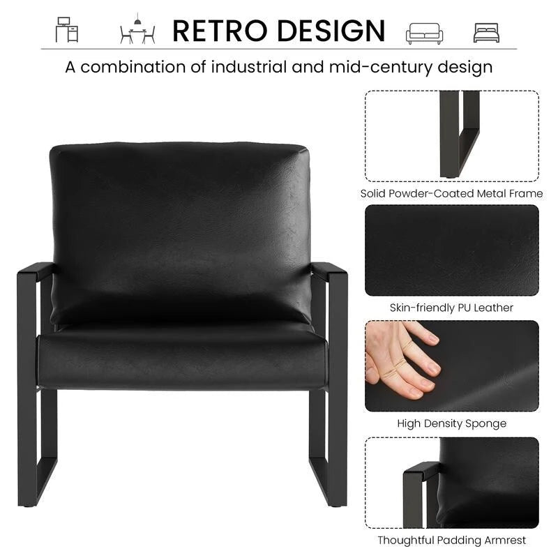 Poltrona moderna vintage in pelle PU, stile metà secolo, con struttura in acciaio