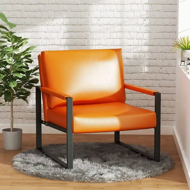 Poltrona moderna vintage in pelle PU, stile metà secolo, con struttura in acciaio