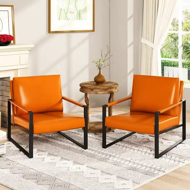 Poltrona moderna vintage in pelle PU, stile metà secolo, con struttura in acciaio