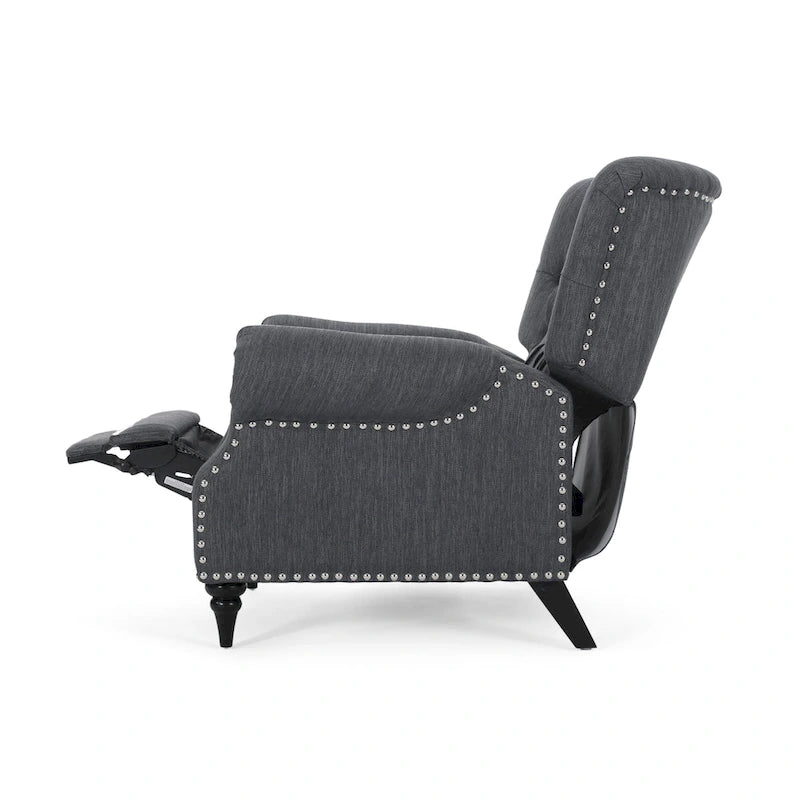 Fabric and Rubberwood Recliner with Nailhead Trim