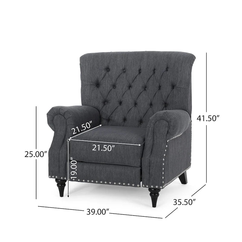 Fabric and Rubberwood Recliner with Nailhead Trim
