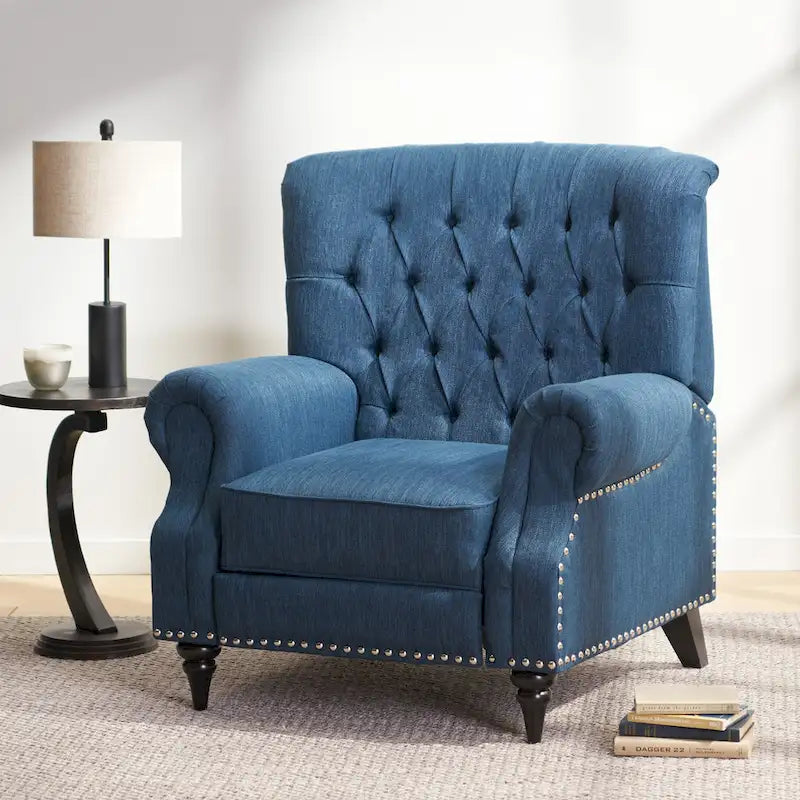 Fabric and Rubberwood Recliner with Nailhead Trim