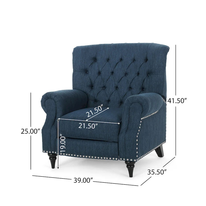 Fabric and Rubberwood Recliner with Nailhead Trim