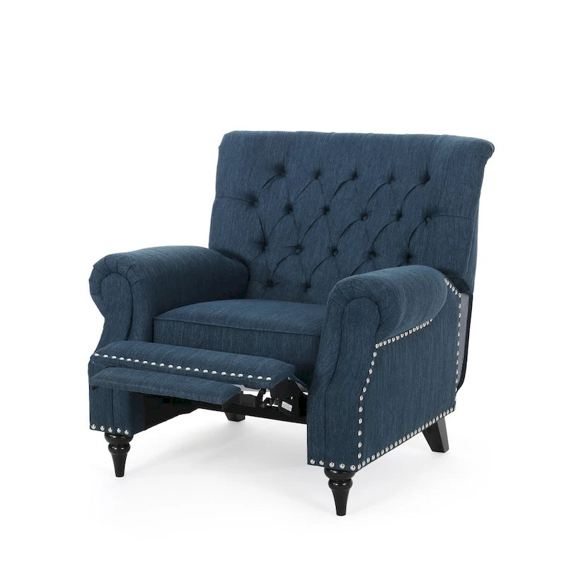 Fabric and Rubberwood Recliner with Nailhead Trim