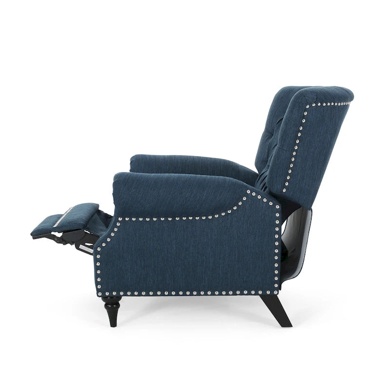 Fabric and Rubberwood Recliner with Nailhead Trim
