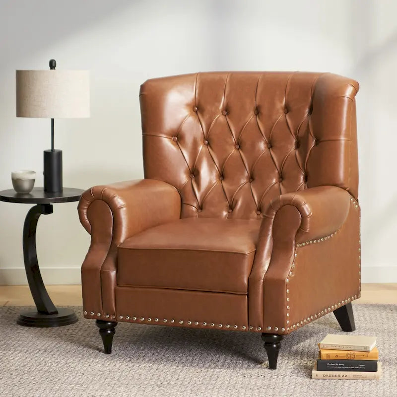 Fabric and Rubberwood Recliner with Nailhead Trim