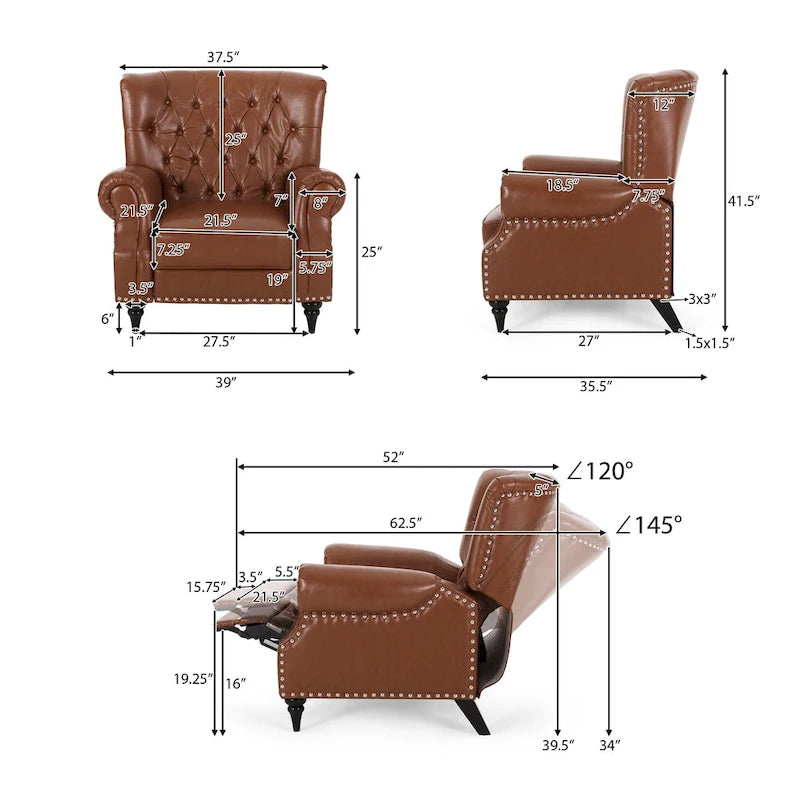 Fabric and Rubberwood Recliner with Nailhead Trim