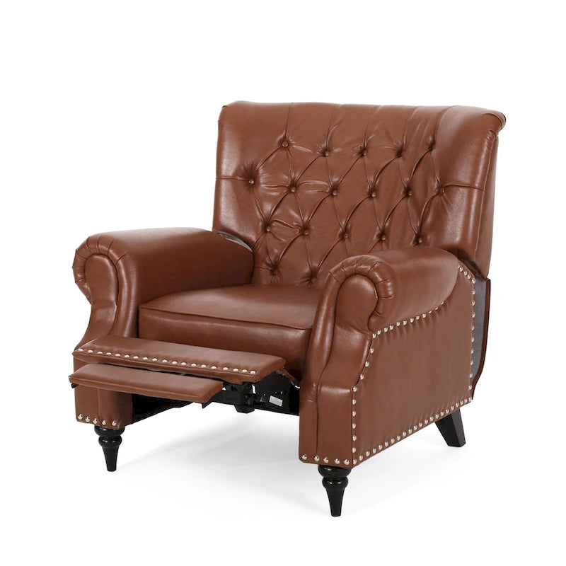 Fabric and Rubberwood Recliner with Nailhead Trim