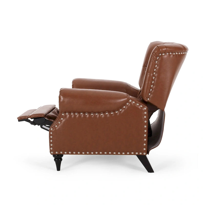 Fabric and Rubberwood Recliner with Nailhead Trim