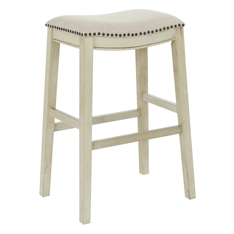 30-Inch Saddle Bar Stool Set of 2 with Nailhead Trim and Fabric Padded Seat