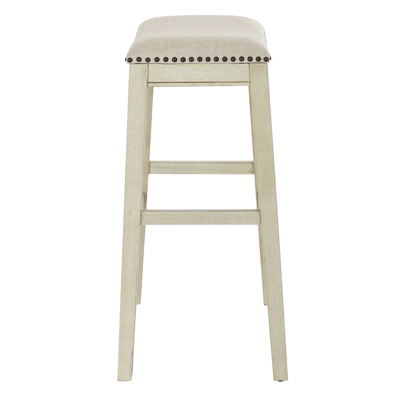 30-Inch Saddle Bar Stool Set of 2 with Nailhead Trim and Fabric Padded Seat