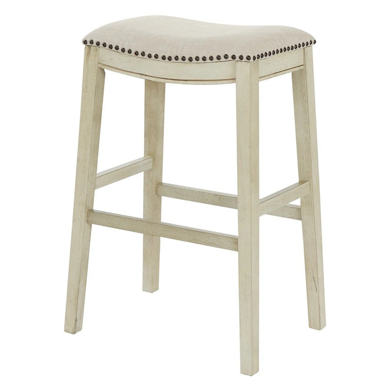 30-Inch Saddle Bar Stool Set of 2 with Nailhead Trim and Fabric Padded Seat