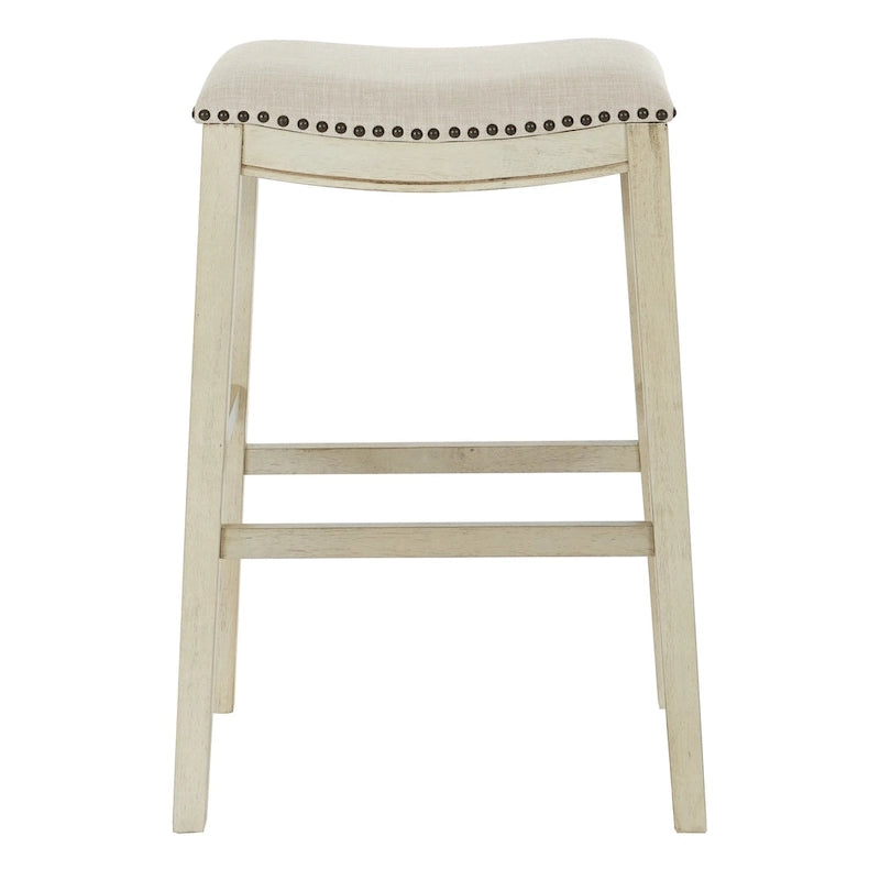 30-Inch Saddle Bar Stool Set of 2 with Nailhead Trim and Fabric Padded Seat