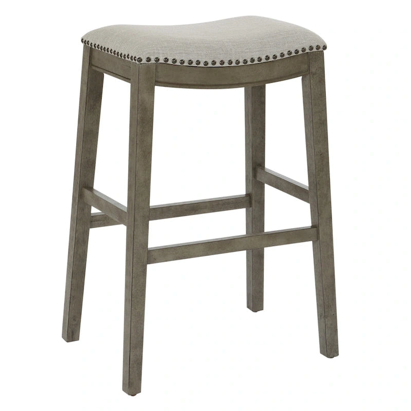 30-Inch Saddle Bar Stool Set of 2 with Nailhead Trim and Fabric Padded Seat