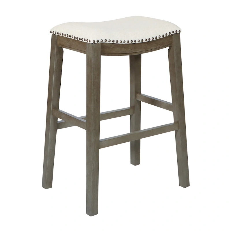 30-Inch Saddle Bar Stool Set of 2 with Nailhead Trim and Fabric Padded Seat