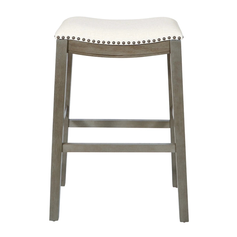 30-Inch Saddle Bar Stool Set of 2 with Nailhead Trim and Fabric Padded Seat