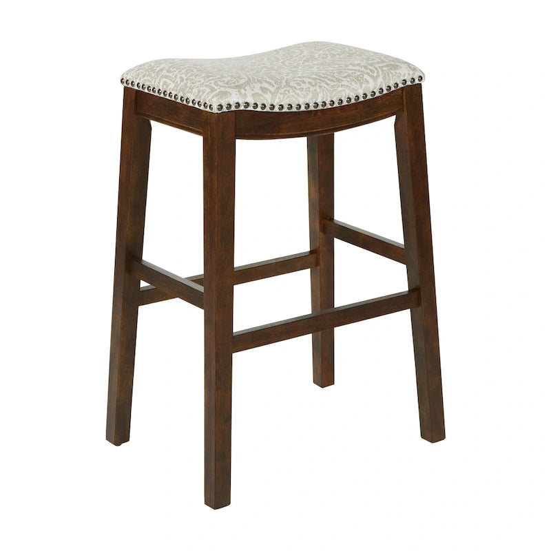 30-Inch Saddle Bar Stool Set of 2 with Nailhead Trim and Fabric Padded Seat