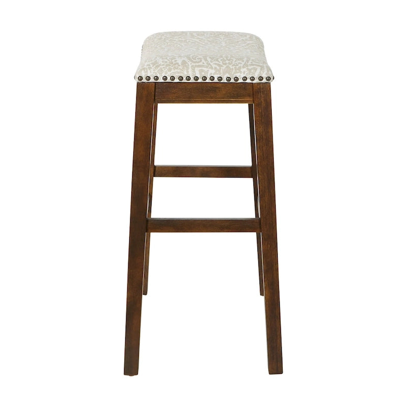 30-Inch Saddle Bar Stool Set of 2 with Nailhead Trim and Fabric Padded Seat