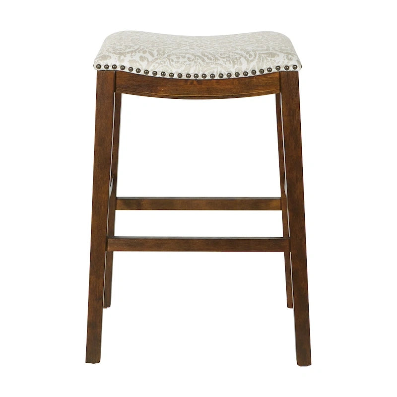30-Inch Saddle Bar Stool Set of 2 with Nailhead Trim and Fabric Padded Seat