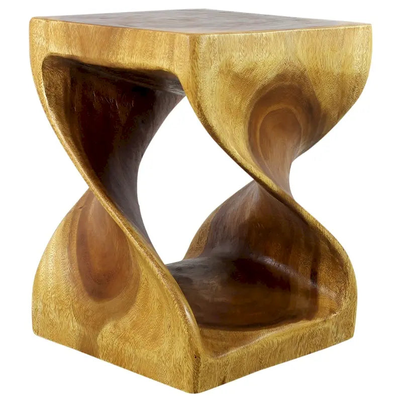 Hand-Carved Wood Twist End Table 15x15x20 Inch