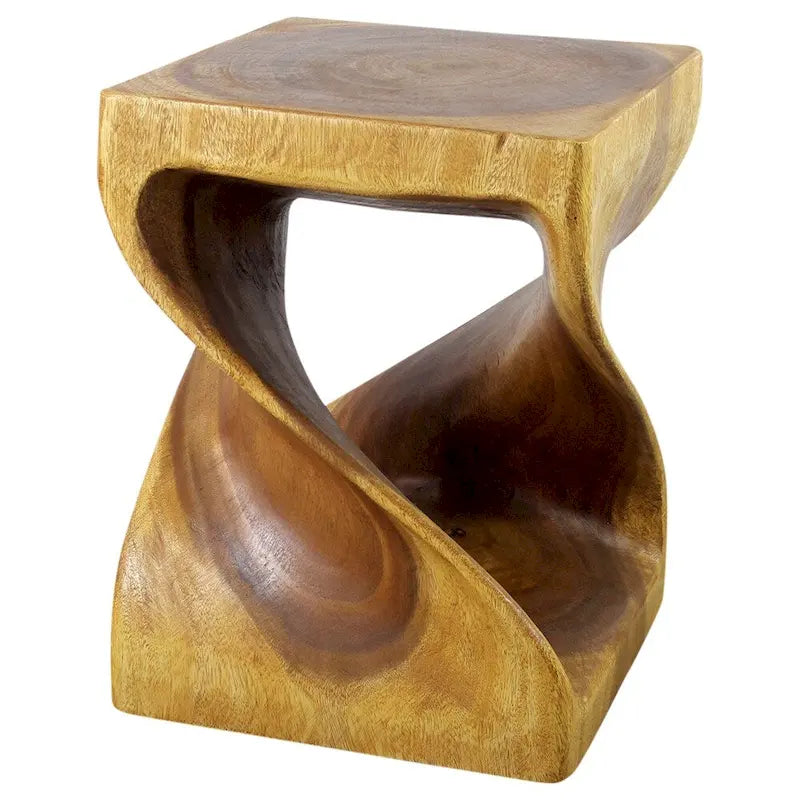 Hand-Carved Wood Twist End Table 15x15x20 Inch