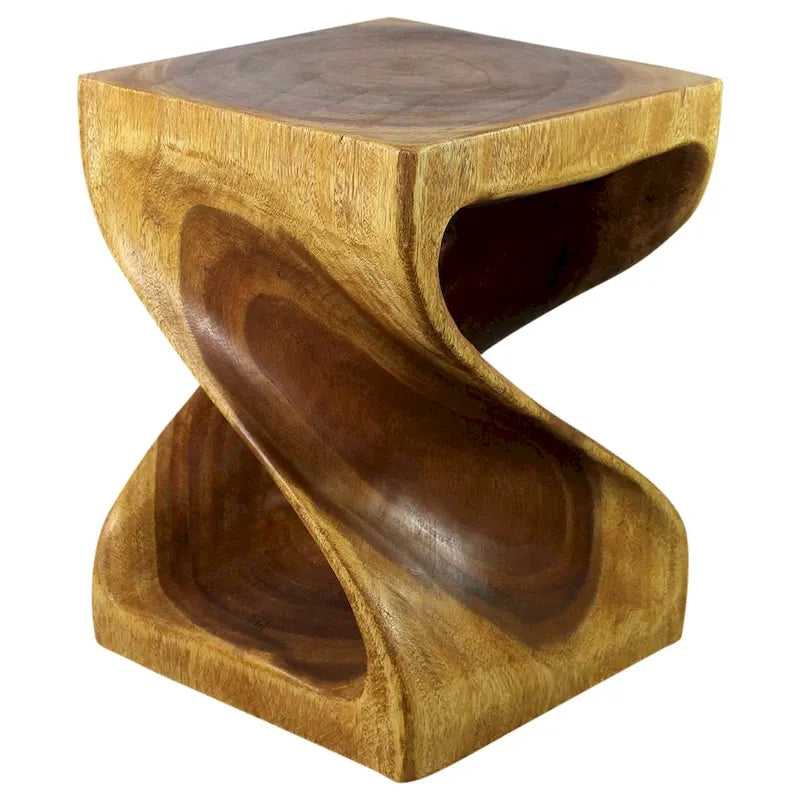 Hand-Carved Wood Twist End Table 15x15x20 Inch